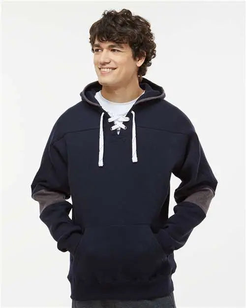 J. America 8832a Sport Lace Colorblocked Fleece Hooded Sweatshirt - 8832 - Navy