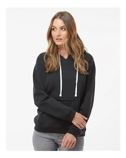 J. America 8836 Women’s Sueded V-neck Hooded Sweatshirt - Black