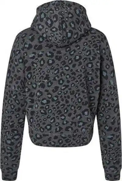 J. America 8853 Women’s Crop Hooded Sweatshirt - Black Leopard Triblend