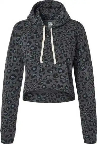 J. America 8853 Women’s Crop Hooded Sweatshirt - Black Leopard Triblend