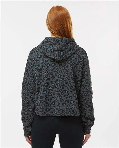 J. America 8853 Women’s Crop Hooded Sweatshirt - Black Leopard Triblend