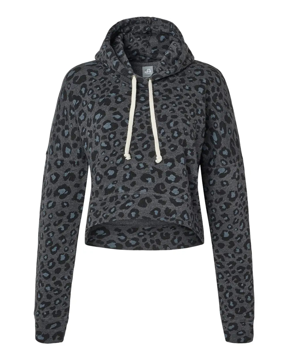 J. America 8853 Women’s Crop Hooded Sweatshirt - Black Leopard Triblend - s