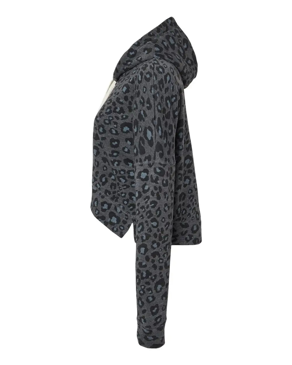 J. America 8853 Women’s Crop Hooded Sweatshirt - Black Leopard Triblend