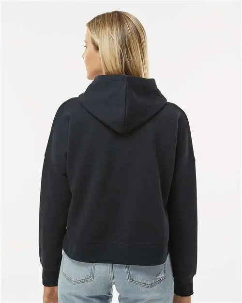 J. America 8853 Women’s Crop Hooded Sweatshirt - Black Solid