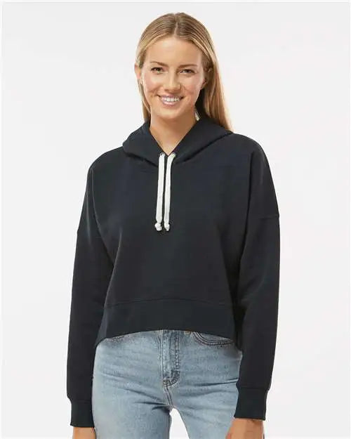 J. America 8853 Women’s Crop Hooded Sweatshirt - Black Solid