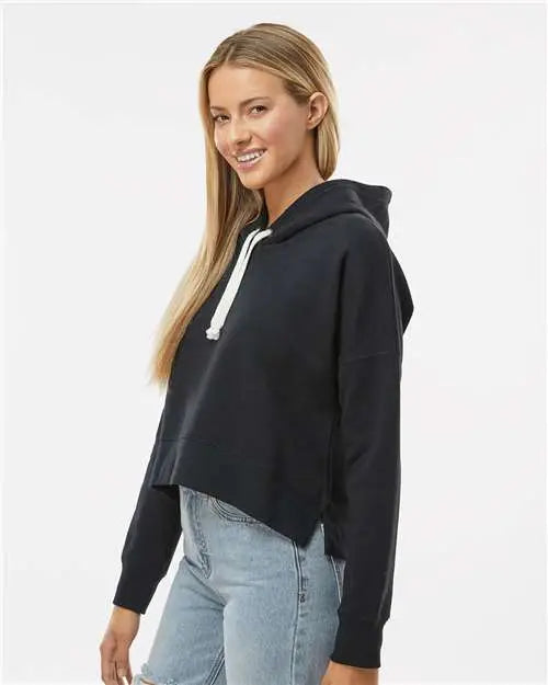 J. America 8853 Women’s Crop Hooded Sweatshirt - Black Solid