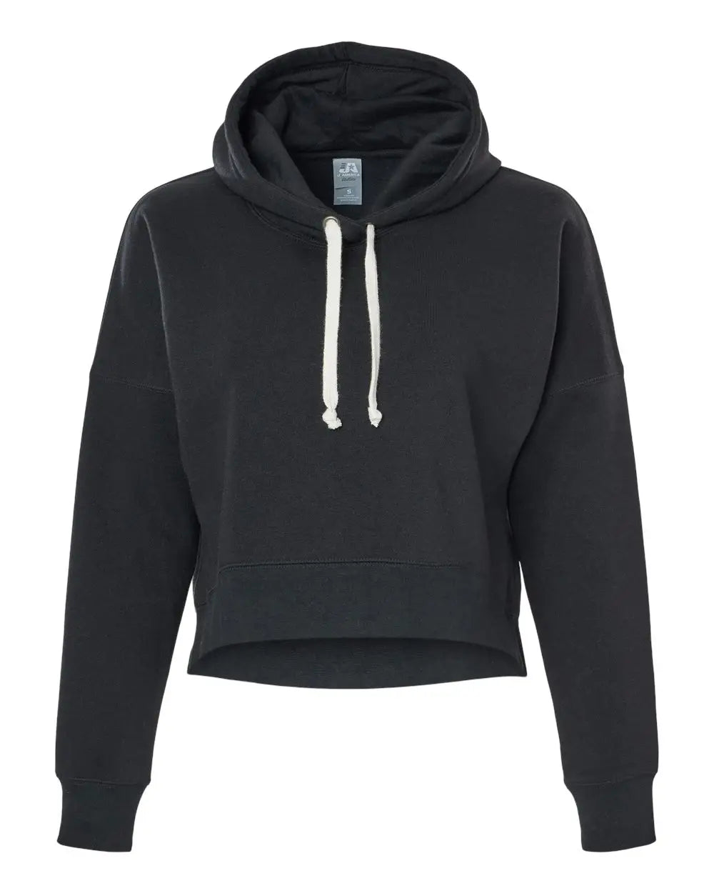 J. America 8853 Women’s Crop Hooded Sweatshirt - Black Solid - s