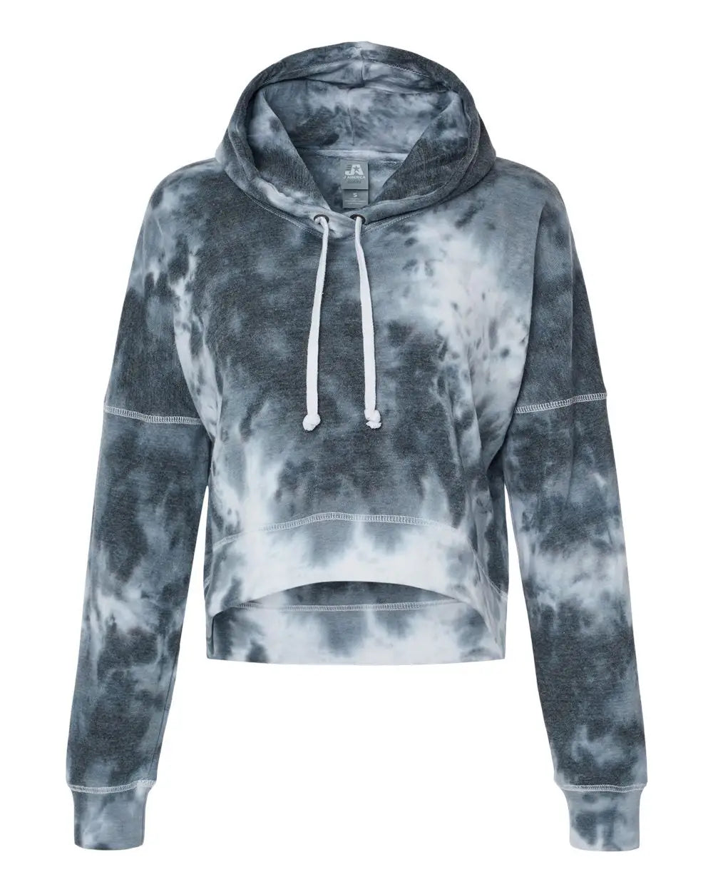 J. America 8853 Women’s Crop Hooded Sweatshirt - Black Tie Dye