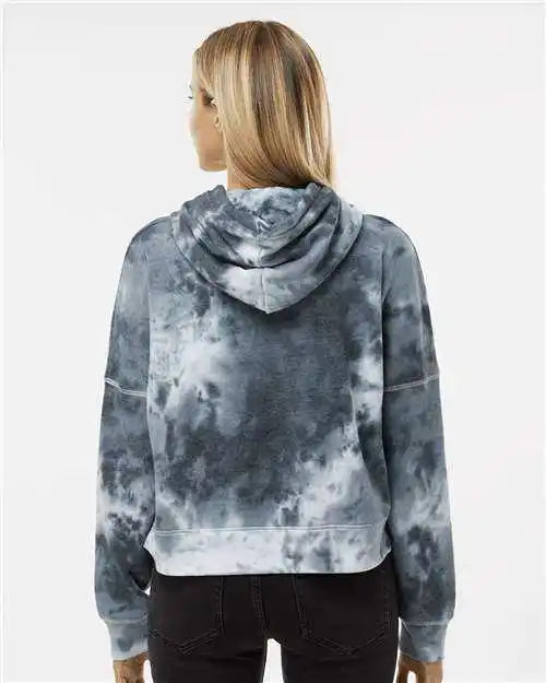 J. America 8853 Women’s Crop Hooded Sweatshirt Black Tie Dye