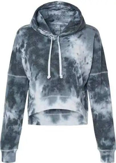 J. America 8853 Women’s Crop Hooded Sweatshirt Black Tie Dye
