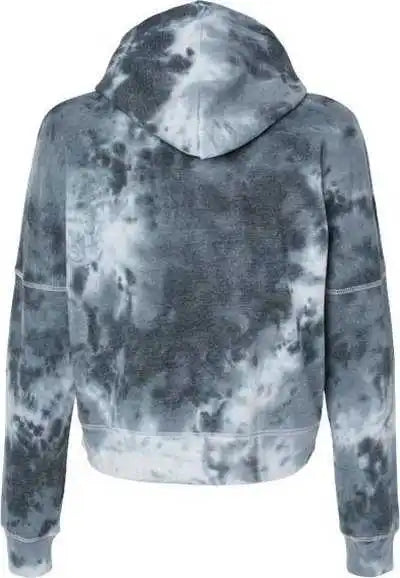 J. America 8853 Women’s Crop Hooded Sweatshirt Black Tie Dye