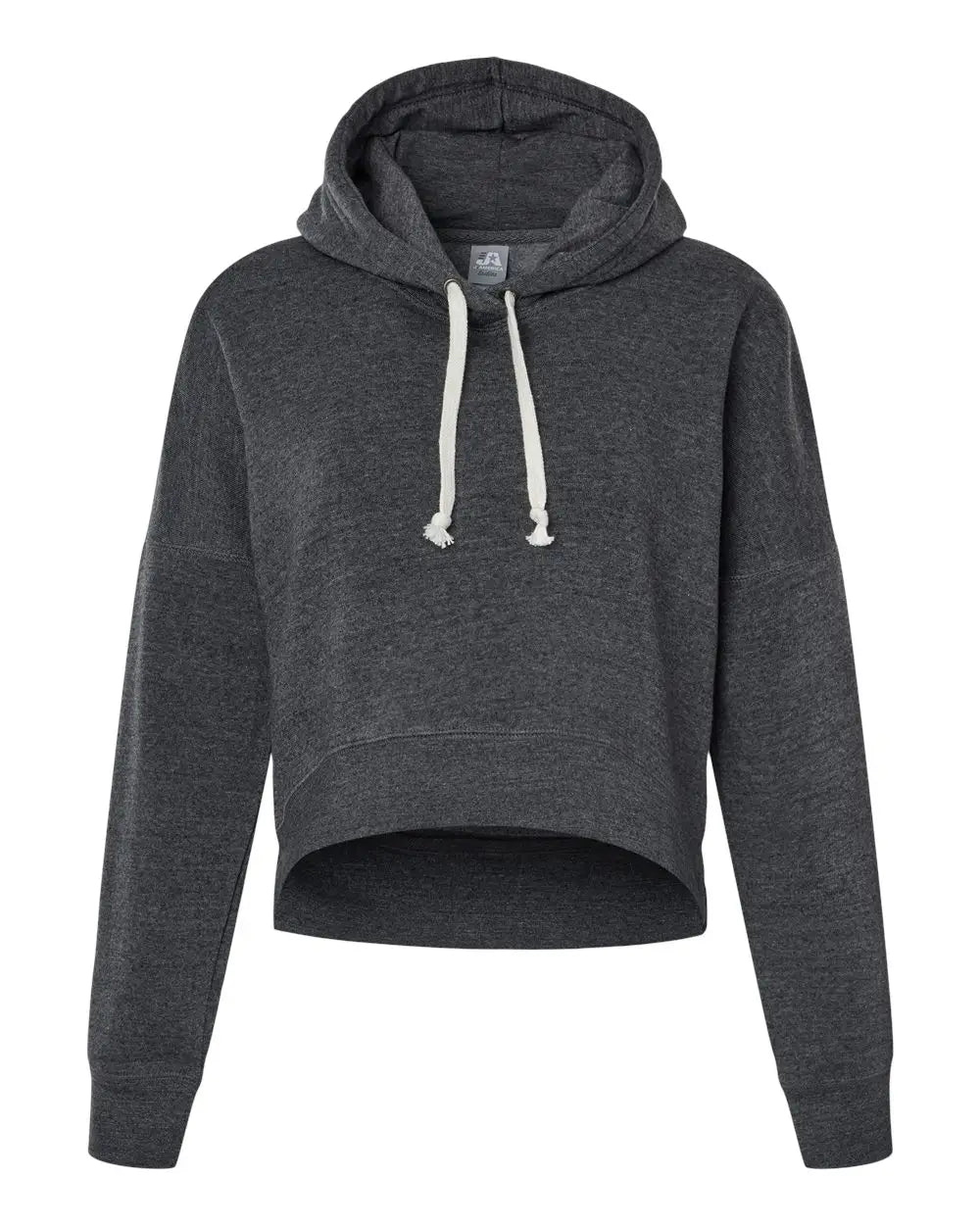 J. America 8853 Women’s Crop Hooded Sweatshirt - Black Triblend