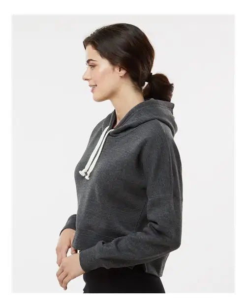 J. America 8853 Women’s Crop Hooded Sweatshirt - Black Triblend