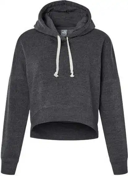 J. America 8853 Women’s Crop Hooded Sweatshirt - Black Triblend
