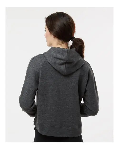 J. America 8853 Women’s Crop Hooded Sweatshirt - Black Triblend