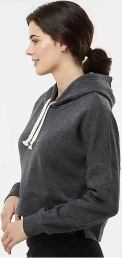 J. America 8853 Women’s Crop Hooded Sweatshirt - Black Triblend
