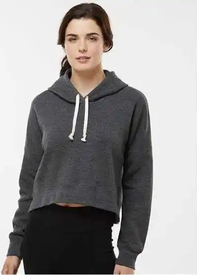 J. America 8853 Women’s Crop Hooded Sweatshirt - Black Triblend