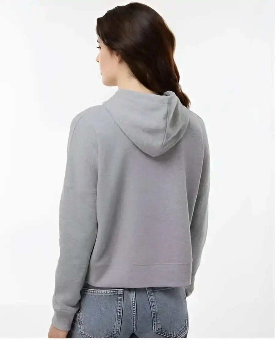 J. America 8853 Women’s Crop Hooded Sweatshirt - Gray Triblend
