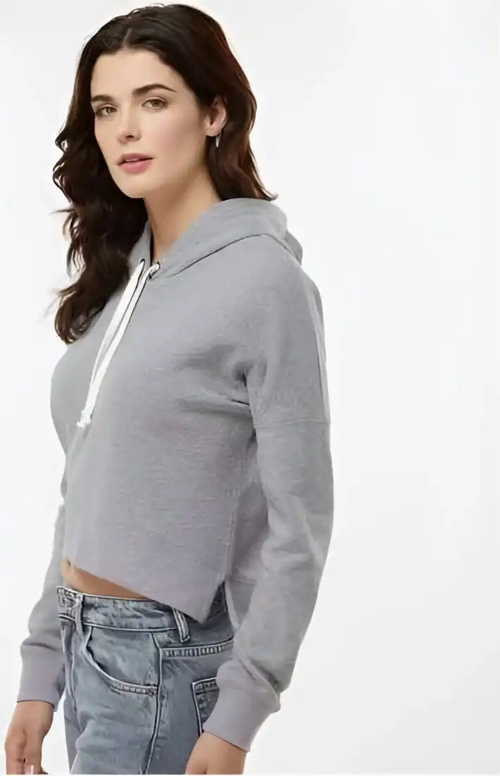 J. America 8853 Women’s Crop Hooded Sweatshirt - Gray Triblend