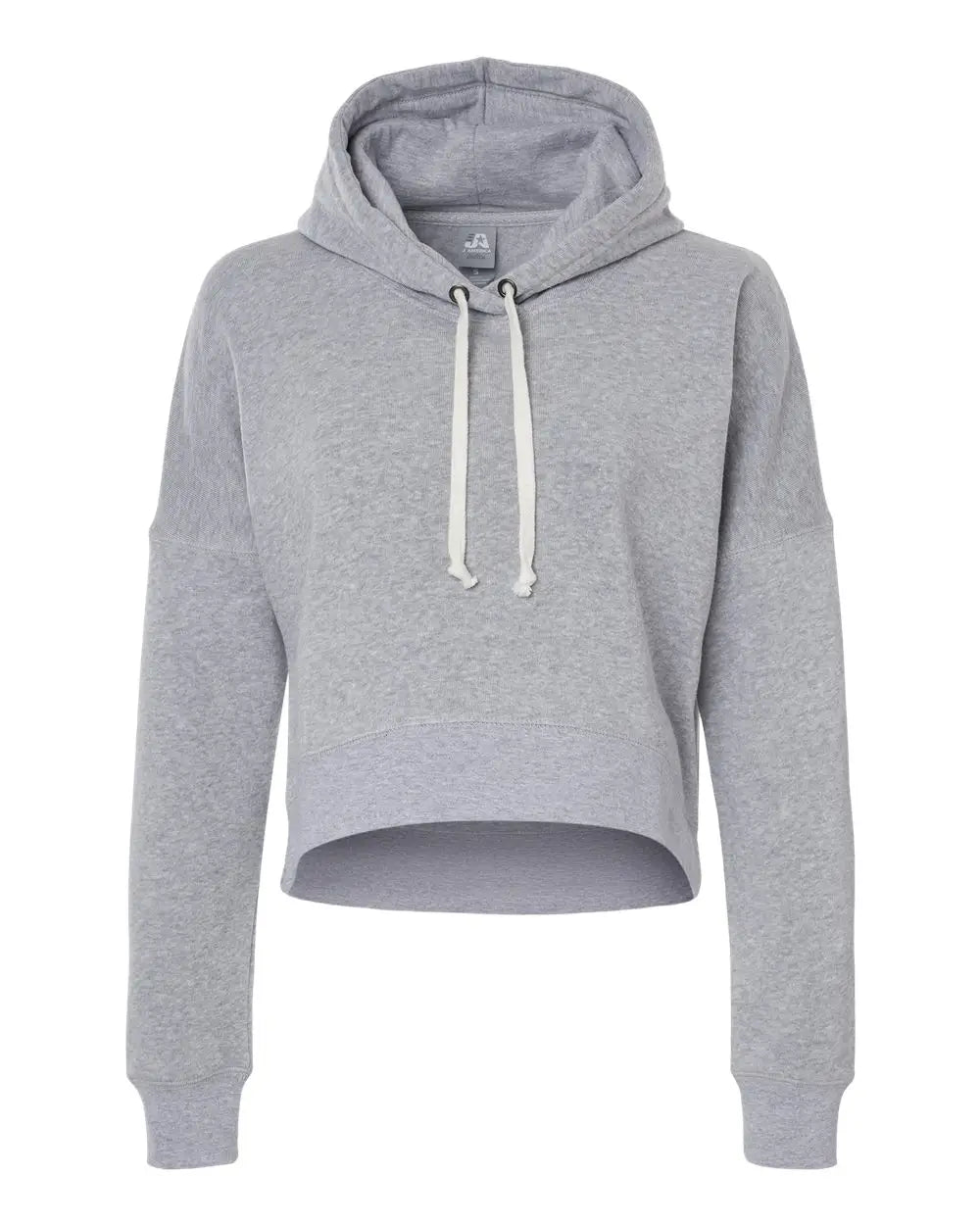 J. America 8853 Women’s Crop Hooded Sweatshirt - Grey Triblend