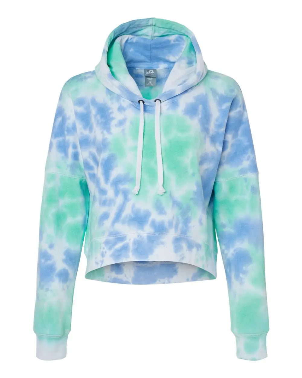 J. America 8853 Women’s Crop Hooded Sweatshirt - Lagoon Tie Dye