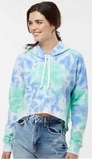 J. America 8853 Women’s Crop Hooded Sweatshirt Lagoon Tie Dye