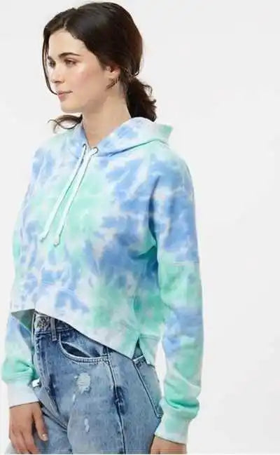 J. America 8853 Women’s Crop Hooded Sweatshirt Lagoon Tie Dye