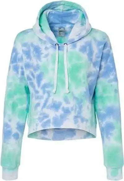 J. America 8853 Women’s Crop Hooded Sweatshirt Lagoon Tie Dye