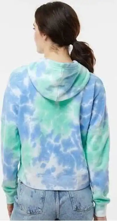 J. America 8853 Women’s Crop Hooded Sweatshirt Lagoon Tie Dye