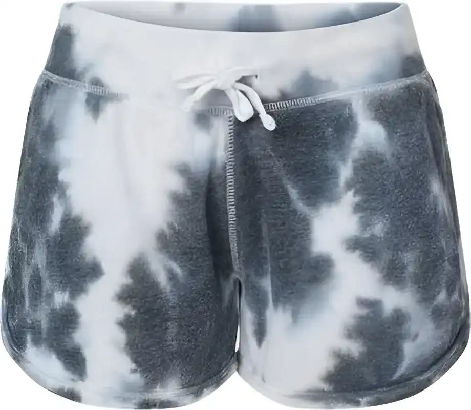 J. America 8856 Women’s Fleece Shorts - Black Tie Dye