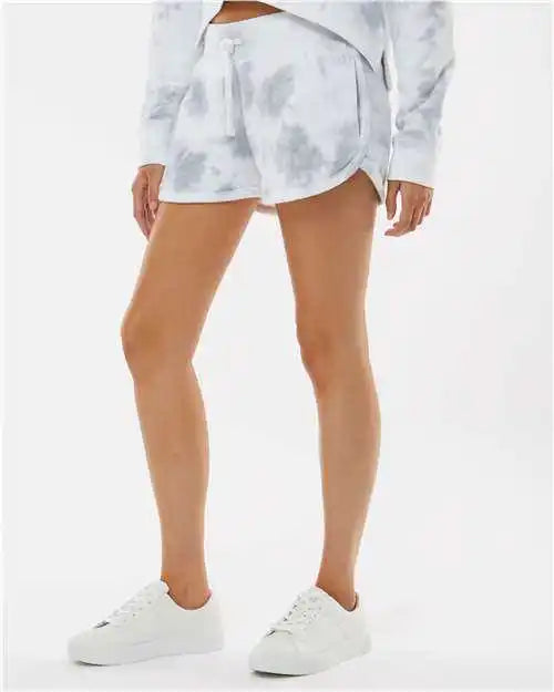J. America 8856 Women’s Fleece Shorts - Gray Tie Dye