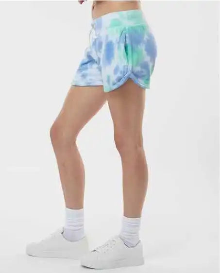J. America 8856 Women’s Fleece Shorts - Lagoon Tie Dye