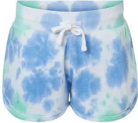 J. America 8856 Women’s Fleece Shorts - Lagoon Tie Dye