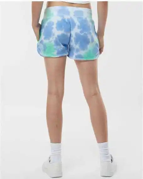 J. America 8856 Women’s Fleece Shorts - Lagoon Tie Dye