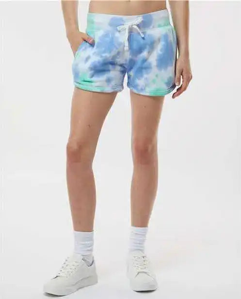 J. America 8856 Women’s Fleece Shorts - Lagoon Tie Dye