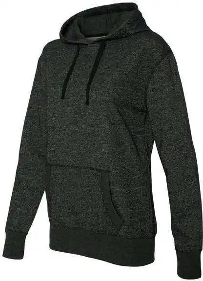 J. America 8860 Womens Glitter French Terry Hooded Sweatshirt - Black Silver