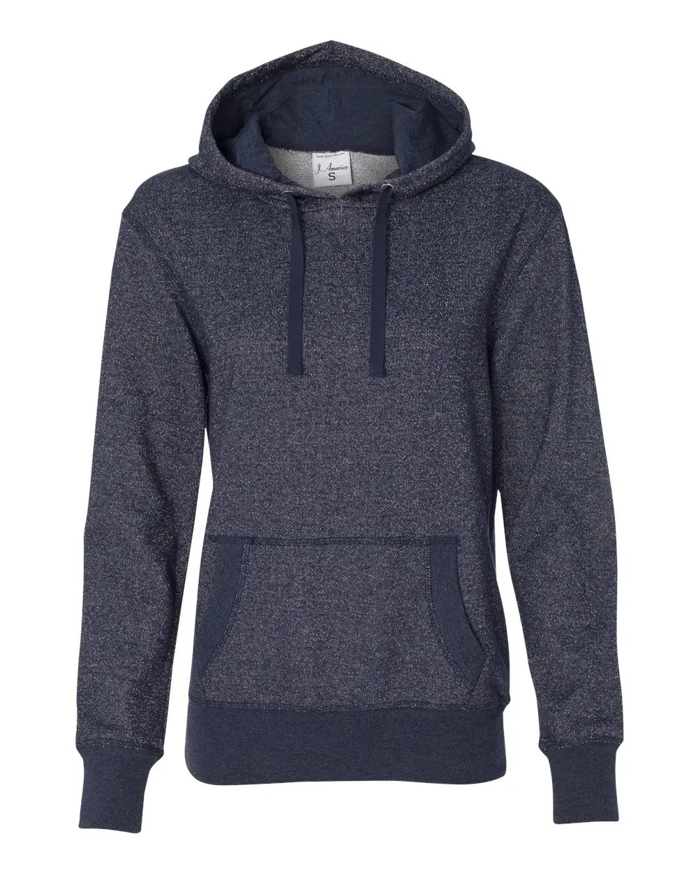 J. America 8860j Women’s Glitter French Terry Hooded Sweatshirt - 8860 - Navy Silver