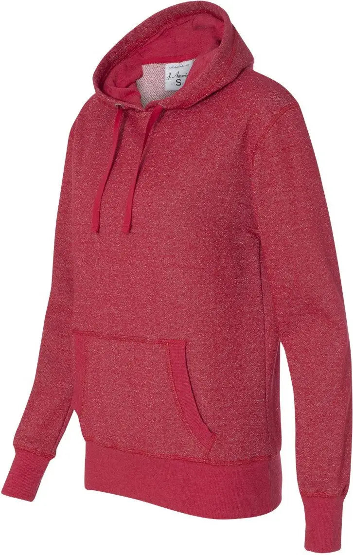 J. America 8860j Women’s Glitter French Terry Hooded Sweatshirt - 8860 - Red Silver - Red/ / Ladies Xs