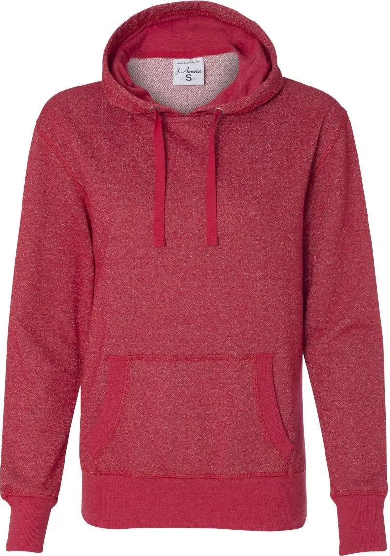 J. America 8860j Women’s Glitter French Terry Hooded Sweatshirt - 8860 - Red Silver
