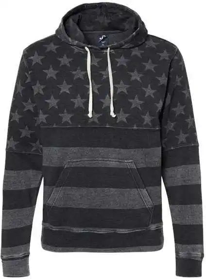 J. America 8871 Triblend Fleece Hooded Sweatshirt Black Stars &amp; Stripes