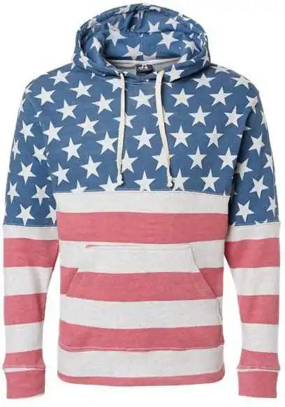 J. America 8871 Triblend Fleece Hooded Sweatshirt Stars &amp; Stripes