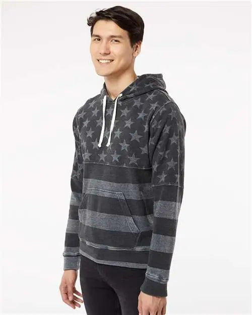 J. America 8871j Triblend Fleece Hooded Sweatshirt - 8871 - Black Stars Stripes