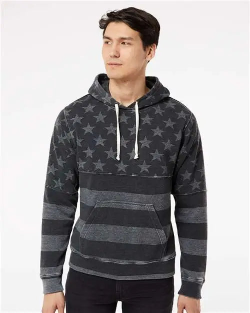 J. America 8871j Triblend Fleece Hooded Sweatshirt - 8871 - Black Stars Stripes