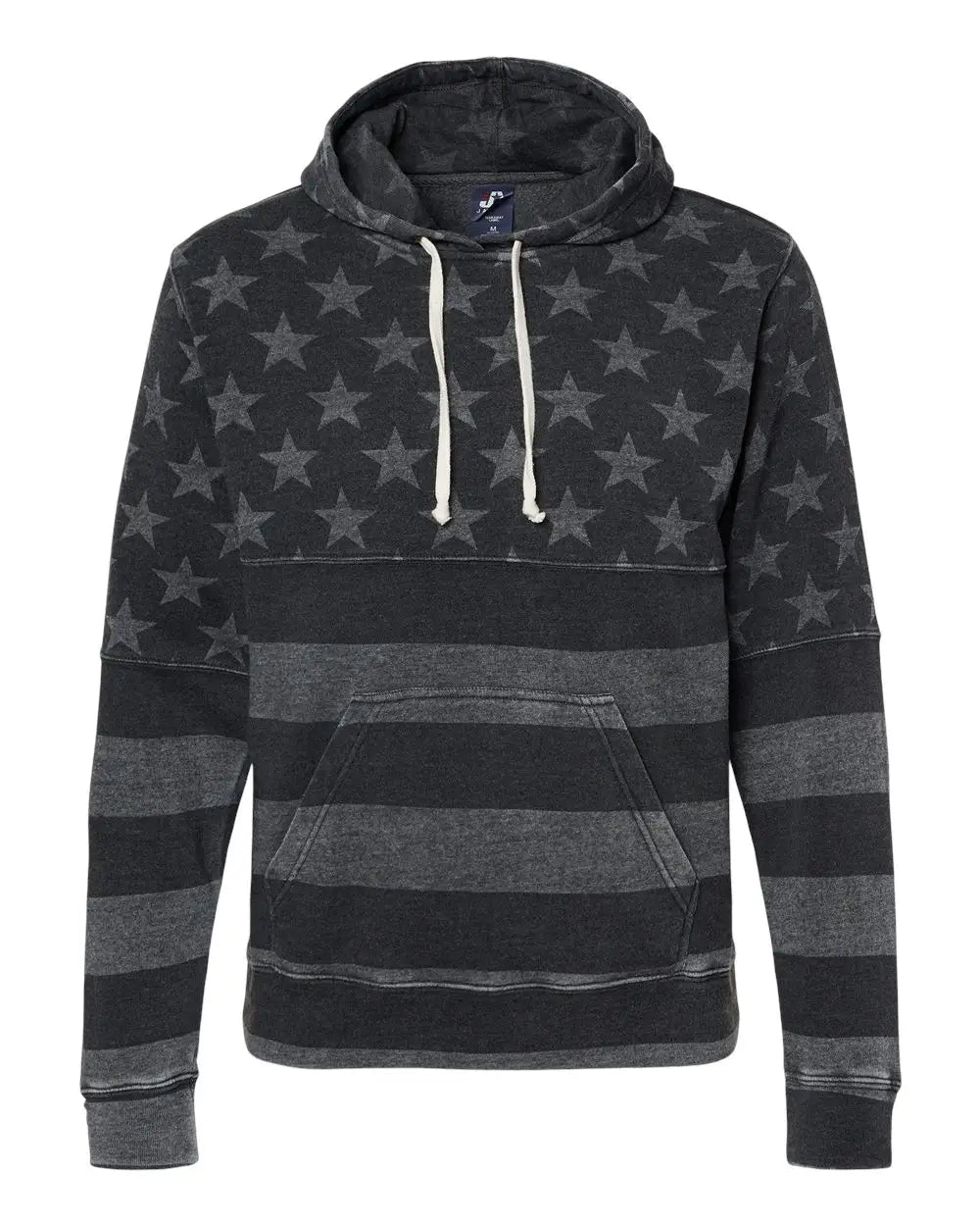J. America 8871j Triblend Fleece Hooded Sweatshirt - 8871 - Black Stars Stripes - & / Adult Xs