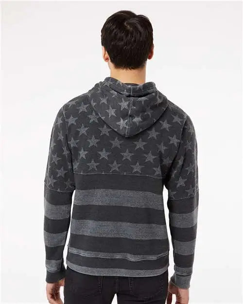 J. America 8871j Triblend Fleece Hooded Sweatshirt - 8871 - Black Stars Stripes
