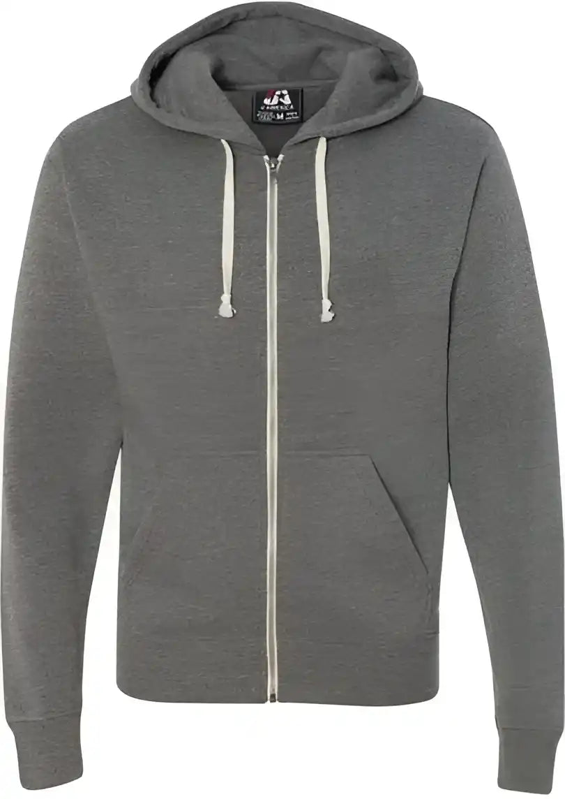 J. America 8872 Triblend Full-zip Hooded Sweatshirt - Smoke
