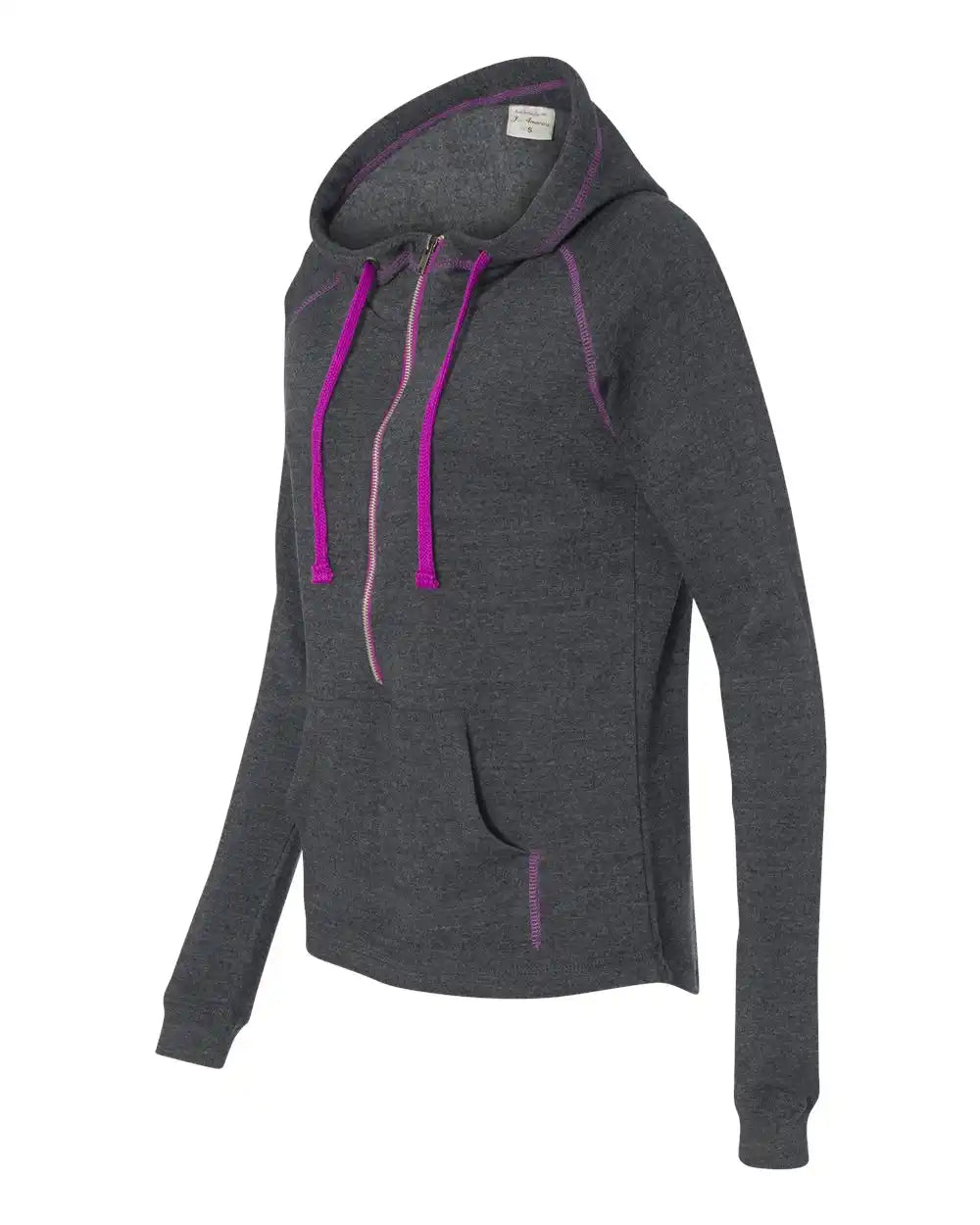 J. America 8876j Women’s Half-zip Triblend Hooded Pullover Sweatshirt - 8876 - Magenta - s
