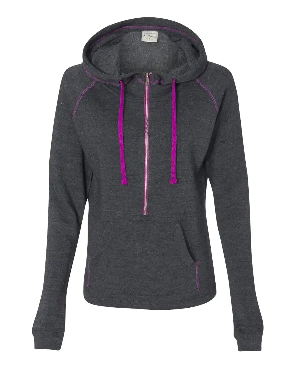 J. America 8876j Women’s Half-zip Triblend Hooded Pullover Sweatshirt - 8876 - Magenta - s
