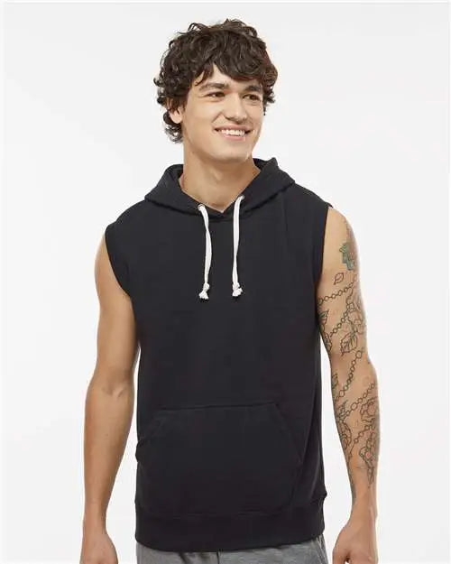 J. America 8877j Triblend Sleeveless Hooded Sweatshirt - 8877 - Solid Black