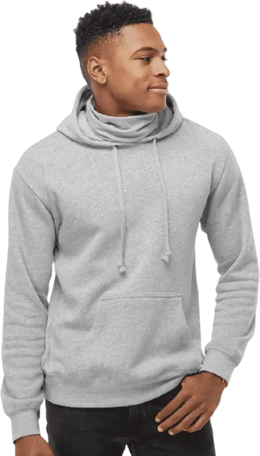 J. America 8879 Gaiter Fleece Hooded Sweatshirt - Grey Heather